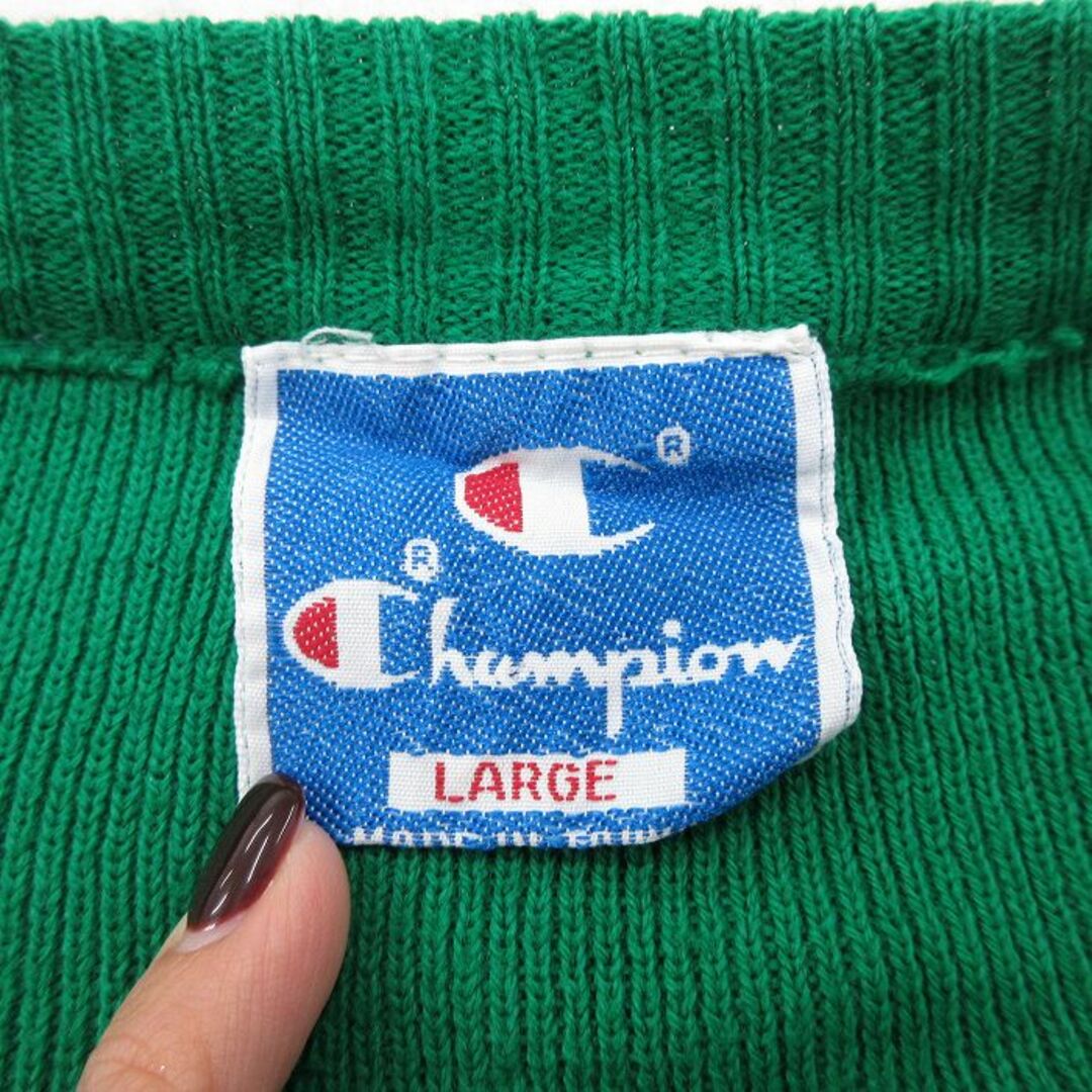 Champion(チャンピオン)のXL★古着 チャンピオン champion 長袖 セーター メンズ 90年代 90s オスウィーゴ アクリル Vネック 緑 グリーン 23oct09 中古 ニット トップス メンズのトップス(ニット/セーター)の商品写真