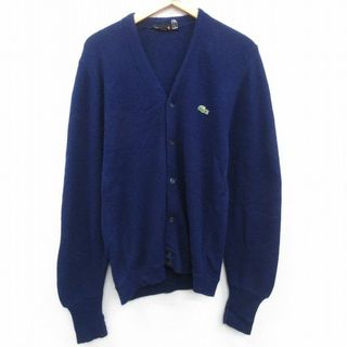 ラコステ(LACOSTE)のM★古着 ラコステ LACOSTE IZOD 長袖 ブランド ニット カーディガン メンズ 70年代 70s ワンポイントロゴ アクリル Vネック 紺 ネイビー 23oct11 中古 トップス(カーディガン)