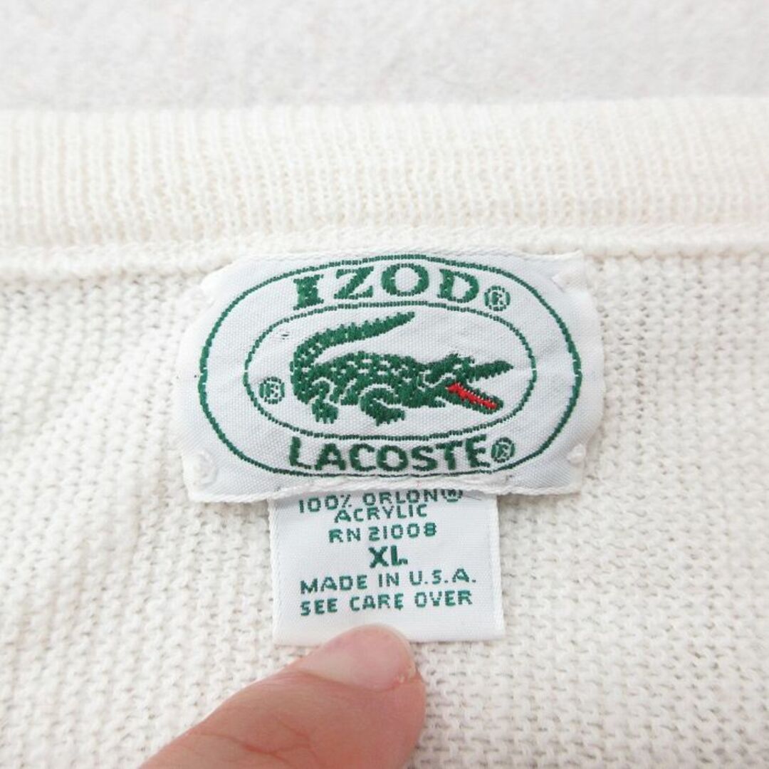 LACOSTE(ラコステ)のXL★古着 ラコステ LACOSTE IZOD 長袖 ブランド セーター メンズ 90年代 90s ワンポイントロゴ アクリル Vネック USA製 白 ホワイト 23oct11 中古 ニット トップス メンズのトップス(ニット/セーター)の商品写真