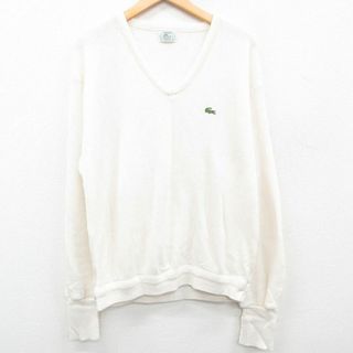 ラコステ(LACOSTE)のXL★古着 ラコステ LACOSTE IZOD 長袖 ブランド セーター メンズ 90年代 90s ワンポイントロゴ アクリル Vネック USA製 白 ホワイト 23oct11 中古 ニット トップス(ニット/セーター)