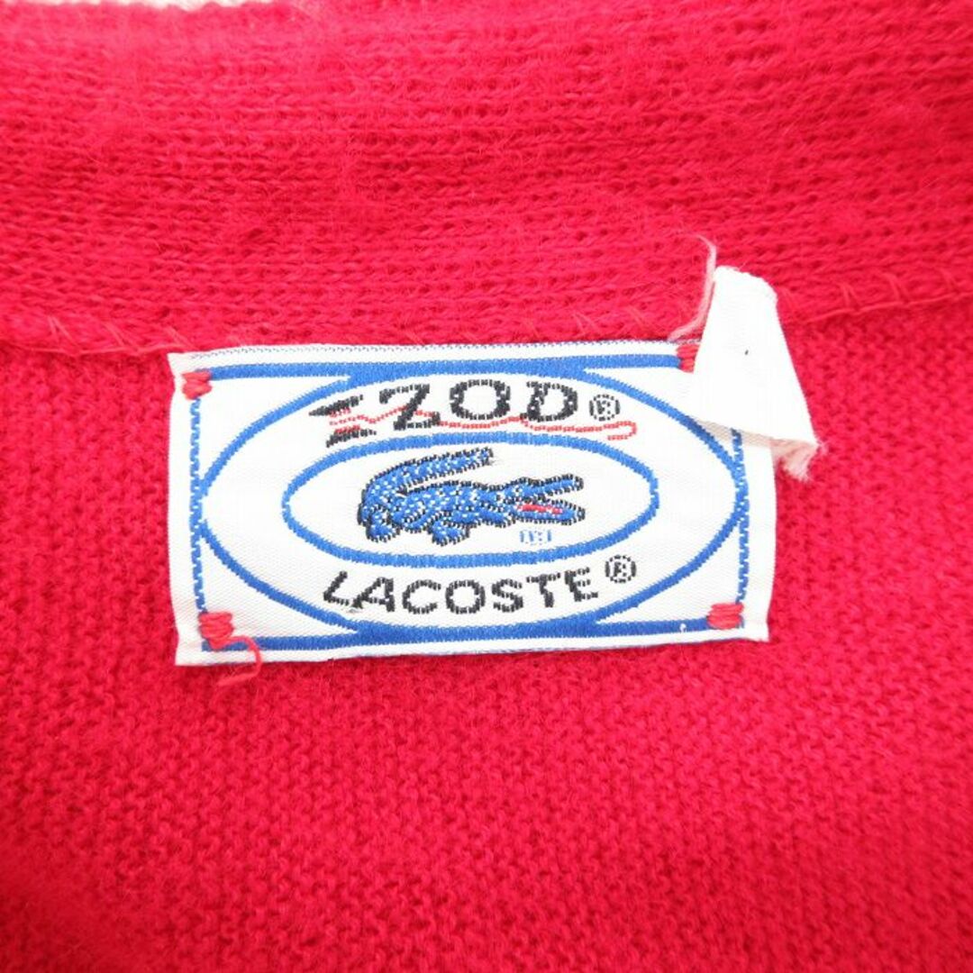 LACOSTE(ラコステ)のM★古着 ラコステ LACOSTE IZOD 長袖 ブランド ニット カーディガン メンズ 90年代 90s ワンポイントロゴ アクリル Vネック 赤 レッド 23oct11 中古 トップス メンズのトップス(カーディガン)の商品写真