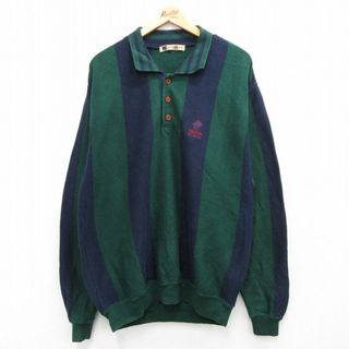 L★古着 長袖 セーター メンズ 90年代 90s TROON NORTH コットン USA製 緑他 グリーン ストライプ 23oct14 中古 ニット トップス(ニット/セーター)