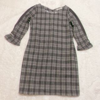 MISCH MASCH - ワンピース　グレー　チェック　七分　ビジュー　可愛い　ミッシュマッシュ　美品