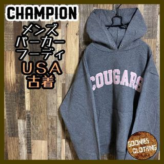 チャンピオン(Champion)のチャンピオン パーカー ロゴ フーディ グレー Lサイズ メンズ USA古着(パーカー)