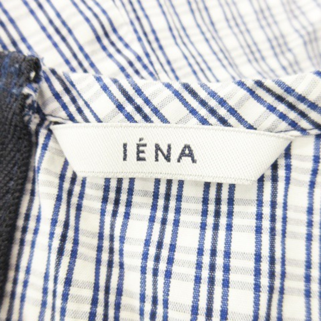 IENA(イエナ)のイエナ ブラウス ラウンドネック ノースリーブ フリル コットン チェック 青 レディースのトップス(シャツ/ブラウス(半袖/袖なし))の商品写真