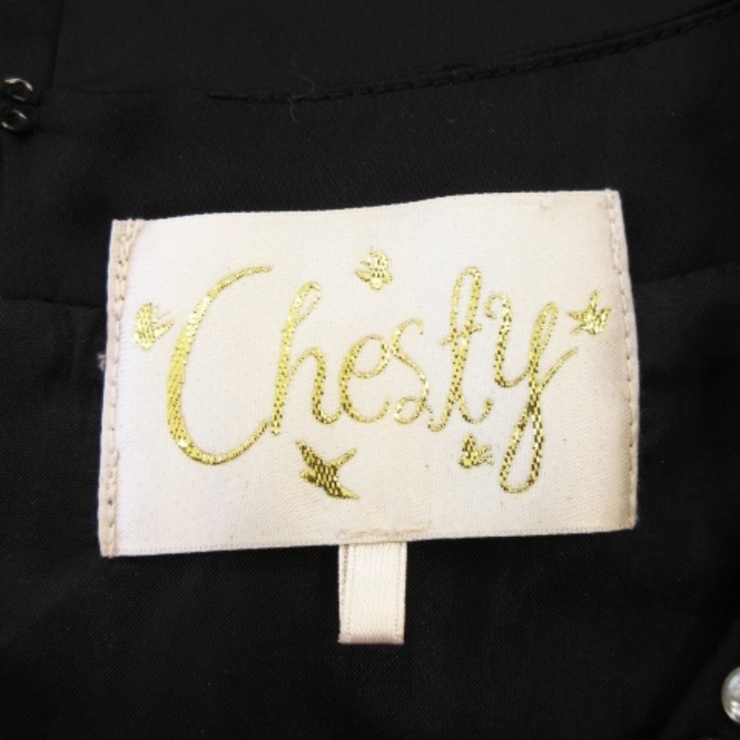 Chesty(チェスティ)のチェスティ ワンピース ミニ 半袖 フリル ビジュー ワンポイント 0 黒 レディースのワンピース(ミニワンピース)の商品写真