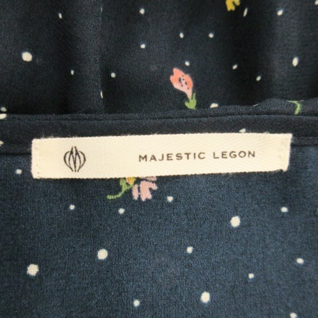MAJESTIC LEGON(マジェスティックレゴン)のマジェスティックレゴン ワンピース ミニ 襟付き 七分袖 シアー 花柄 M 紺 レディースのワンピース(ミニワンピース)の商品写真