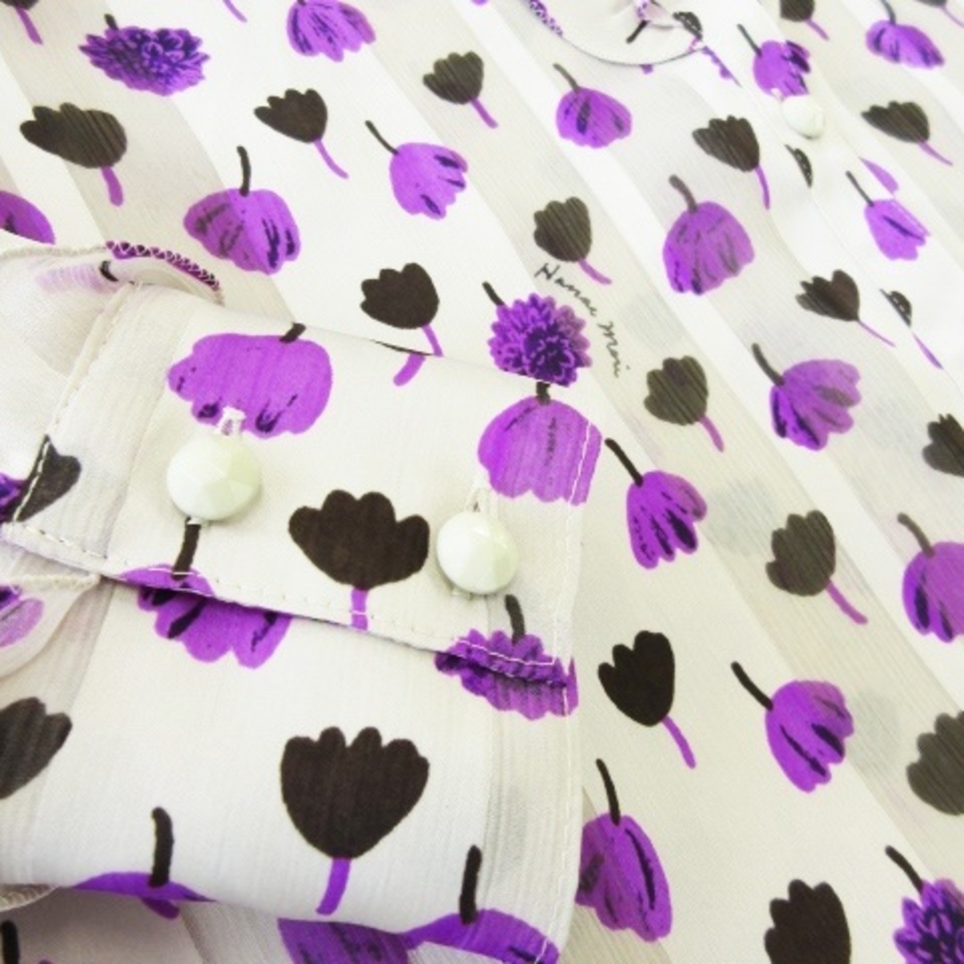 HANAE MORI(ハナエモリ)のハナエモリ ブラウス シアー ハイネック 長袖 フリル 地模様 花柄 38 紫 レディースのトップス(シャツ/ブラウス(長袖/七分))の商品写真