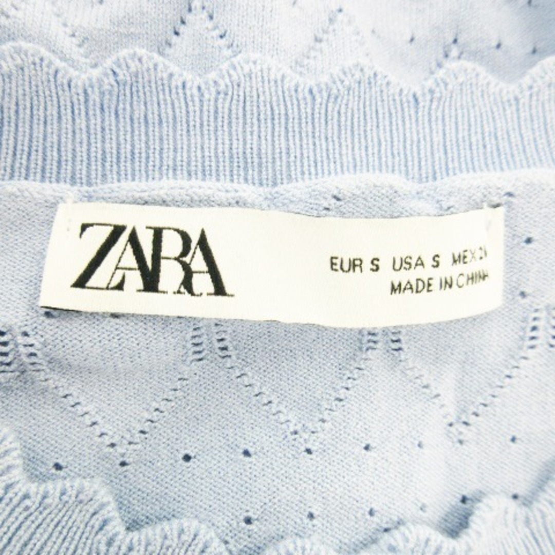 ZARA(ザラ)のザラ カーディガン ニット 五分袖 ショート丈 ギザギザ スカラップ S 青 レディースのトップス(カーディガン)の商品写真