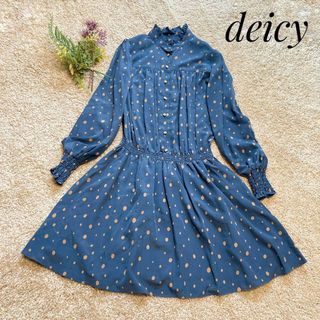 deicy デイシー レトロ ドット 水玉 ワンピース ブルー 裏地付 F