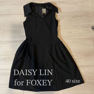 フォクシー(FOXEY)の【美品】DAISYLIN for FOXEY 黒襟 ワンピース 40 フォクシー(ひざ丈ワンピース)