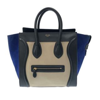 セリーヌ(celine)のCELINE(セリーヌ) ハンドバッグ ラゲージミニショッパー 黒×ベージュ×ブルー レザー×スエード(ハンドバッグ)