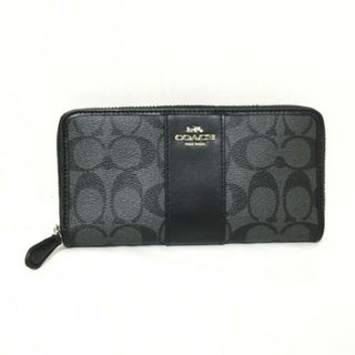 コーチ(COACH)のCOACH(コーチ) 長財布 ラグジュアリー シグネチャー PVC レザー アコーディオン ジップ アラウンド F54630 黒×ダークグレー PVC(塩化ビニール)×レザー(財布)