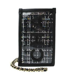 シャネル(CHANEL)のCHANEL(シャネル) ショルダーバッグ レディース - AP0255 黒×白×マルチ ロゴ/チェーンショルダー/ゴールド金具/ミニサイズ ツイード×ビニール×ラムスキン(ショルダーバッグ)