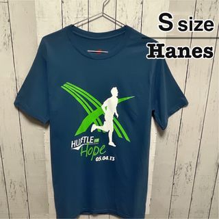 ヘインズ(Hanes)のHanes　Tシャツ　S　グレーブルー　プリント　ロゴ　コットン　USA古着(Tシャツ/カットソー(半袖/袖なし))