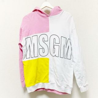 エムエスジイエム(MSGM)のMSGM(エムエスジィエム) パーカー サイズXS レディース美品  - 白×ピンク×黒 長袖/プルオーバー(パーカー)