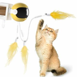 【色: イエロー】【人気新登場】猫 おもちゃ 自動 猫じゃらし 電動 ボール 自(猫)