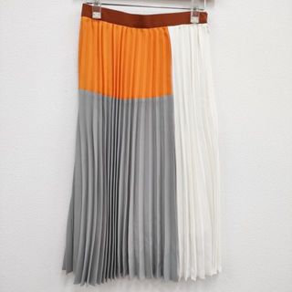 グラフペーパー(Graphpaper)のGraphpaper 新品 Satin Block Pleats Skirt GL203-40005 定価28600円 00 スカート ホワイト グレー レディース グラフペーパー【中古】4-0310M♪(ひざ丈スカート)