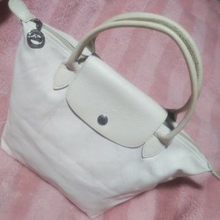 LONGCHAMP - LONGCHAMP ホワイト レザー×コーティングナイロン ハンドバッグ