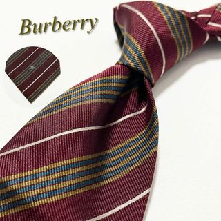 バーバリー(BURBERRY)のタグ付き【美品】バーバリー ネクタイ ストライプ柄 剣先ホースロゴ シルク(ネクタイ)