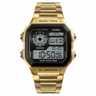 50m防水 ダイバーズウォッチ デジタル腕時計 スポーツジョギング ゴールド金Q(腕時計(デジタル))