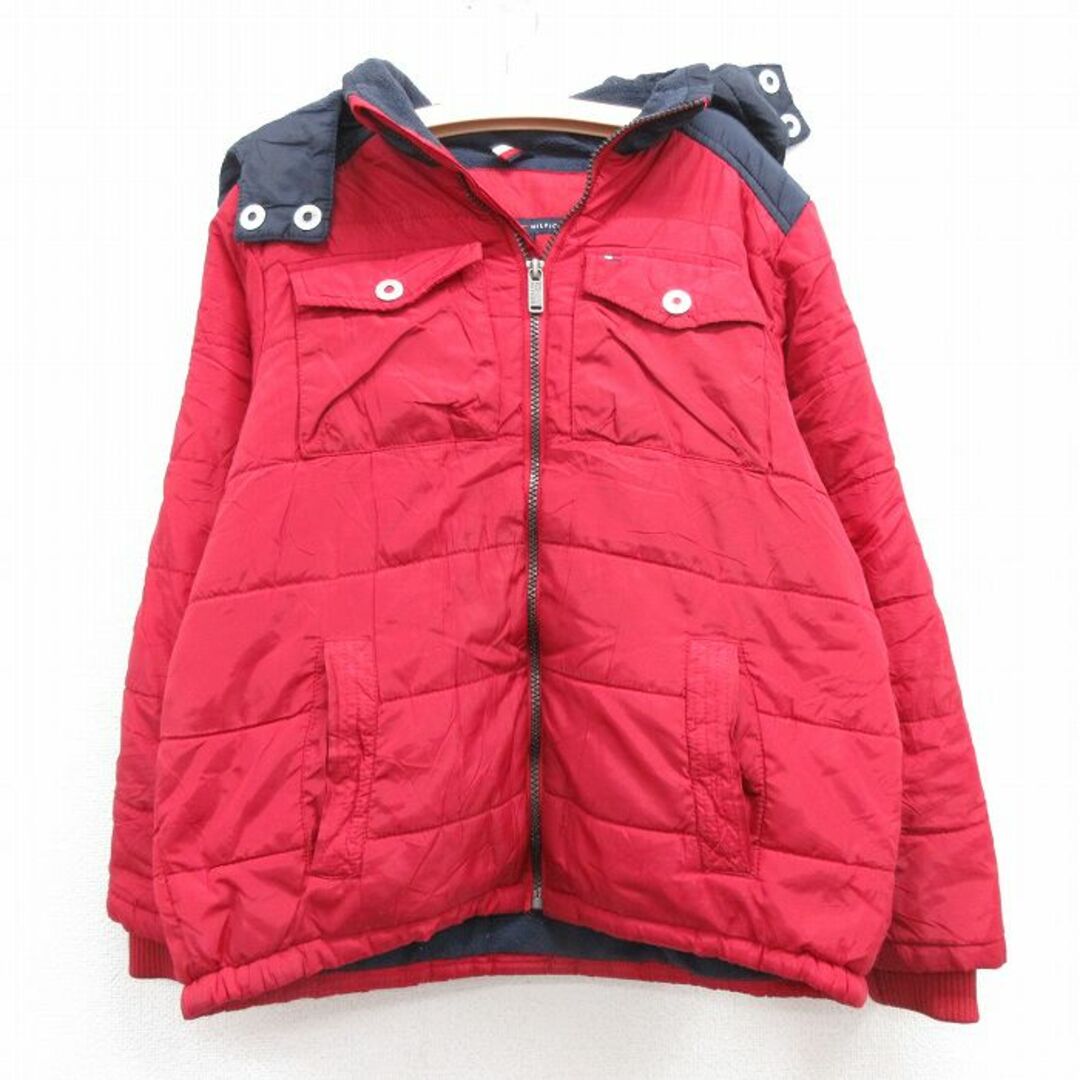 TOMMY HILFIGER(トミーヒルフィガー)の古着 トミーヒルフィガー TOMMY HILFIGER 長袖 ブランド ジャケット パーカー キッズ ボーイズ 子供服 ワンポイントロゴ 総柄 赤他 レッド 内側フリース 23oct17 キッズ/ベビー/マタニティのベビー服(~85cm)(シャツ/カットソー)の商品写真