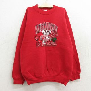 古着 TULTEX 長袖 スウェット キッズ ボーイズ 子供服 90年代 90s ウィスコンシン ローズボウル クルーネック USA製 赤 レッド 23oct17(シャツ/カットソー)