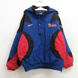 リーボック(Reebok)の古着 リーボック REEBOK ナイロン ジャケット ハーフジップ パーカー キッズ ボーイズ 子供服 00年代 00s NFL ニューイングランドペイトリオッツ 青他 ブルー 内側キルティング アメフト スーパーボウル 23oct17(ジャケット/コート)