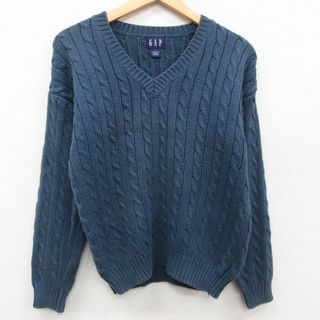 ギャップ(GAP)の古着 ギャップ GAP 長袖 ケーブル セーター レディース 00年代 00s コットン Vネック 薄紺 ネイビー 23oct16 中古 ニット トップス(ニット/セーター)