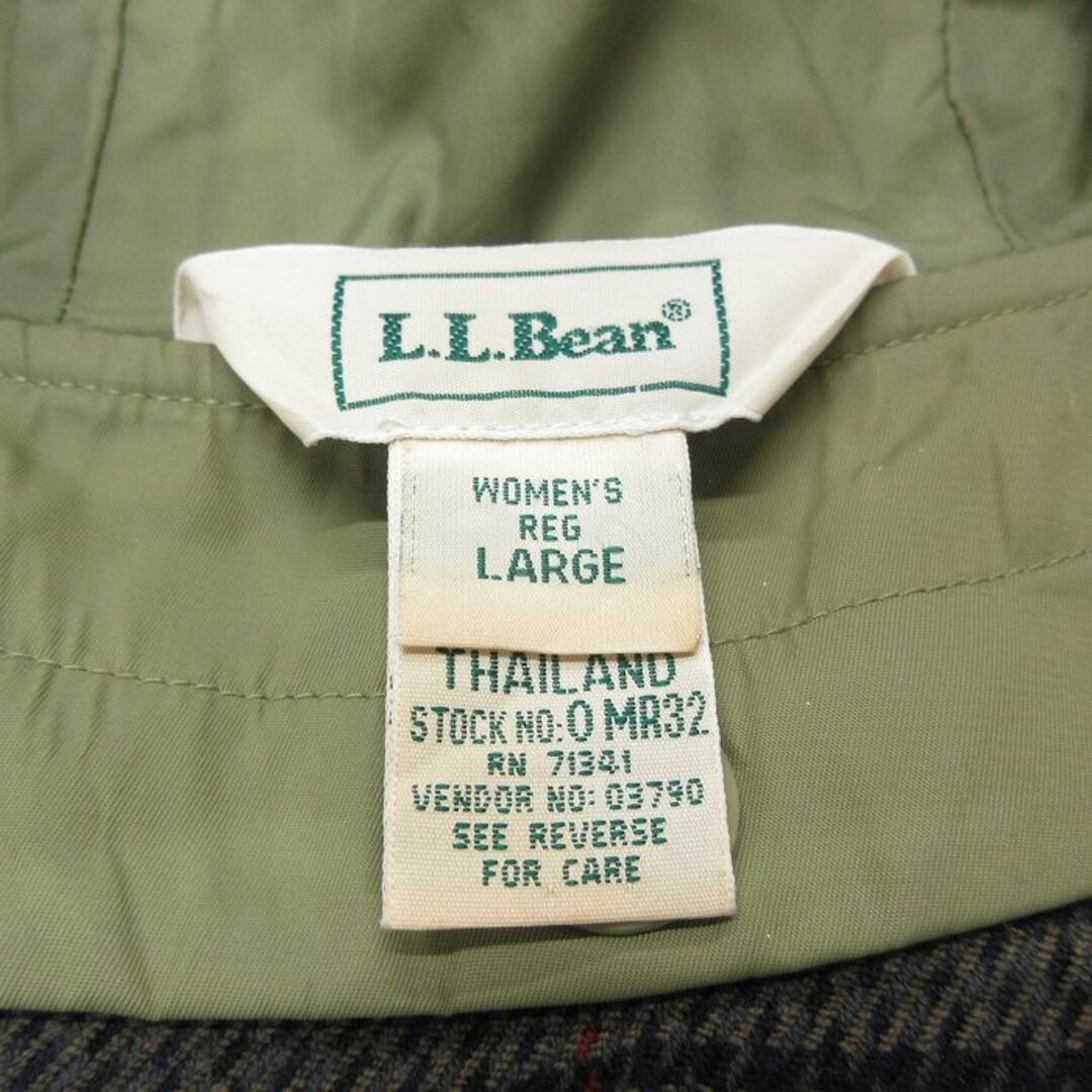 L.L.Bean(エルエルビーン)の古着 エルエルビーン LLBEAN 長袖 ナイロン レイン コート パーカー レディース 90年代 90s 大きいサイズ ロング丈 緑系 グリーン 内側ブランケット 23oct16 中古 アウター レディースのジャケット/アウター(ロングコート)の商品写真