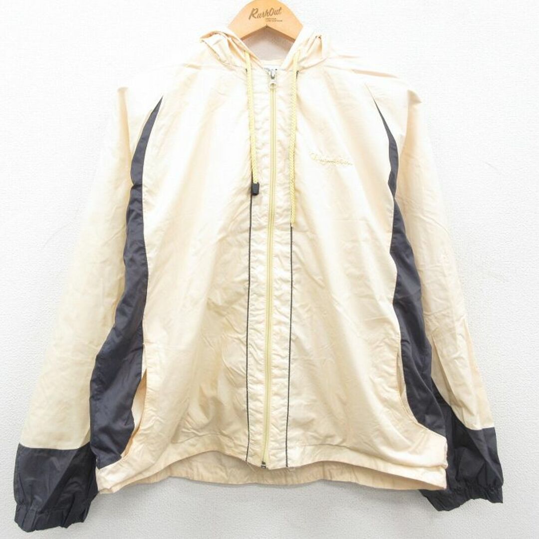 Champion(チャンピオン)の古着 チャンピオン champion 長袖 ナイロン ジャケット パーカー レディース 00年代 00s ワンポイントロゴ ツートンカラー ラグラン 白系 ホワイト 23oct19 中古 アウター ウインドブレーカー レディースのジャケット/アウター(ロングコート)の商品写真