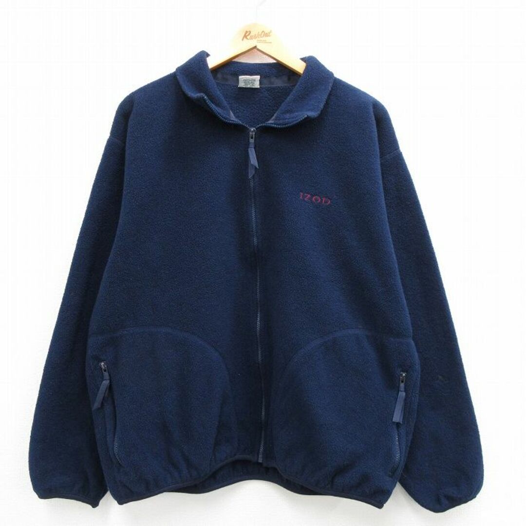 L★古着 IZOD 長袖 フリース ジャケット メンズ 90年代 90s ワンポイントロゴ 大きいサイズ USA製 紺 ネイビー 23oct16 中古 アウター メンズのジャケット/アウター(ダッフルコート)の商品写真