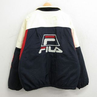 フィラ(FILA)のXL★古着 フィラ FILA 長袖 ナイロン ジャケット メンズ 90年代 90s ビッグロゴ 大きいサイズ 紺他 ネイビー 内側キルティング 【spe】 23oct19 中古 アウター(ダッフルコート)