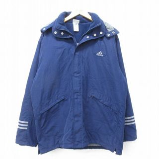 adidas - XL★古着 アディダス adidas 長袖 ジャケット パーカー メンズ 90年代 90s 紺他 ネイビー 内側キルティング 23oct20 中古 アウター