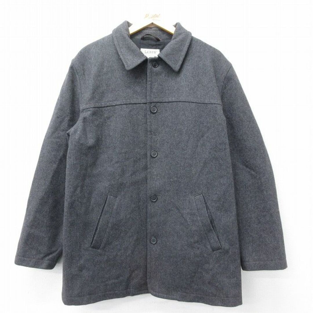 J.Crew(ジェイクルー)のXL★古着 ジェイクルー J.CREW 長袖 ウール ジャケット メンズ 00年代 00s ロング丈 濃グレー 内側キルティング 23oct18 中古 アウター メンズのジャケット/アウター(ダッフルコート)の商品写真