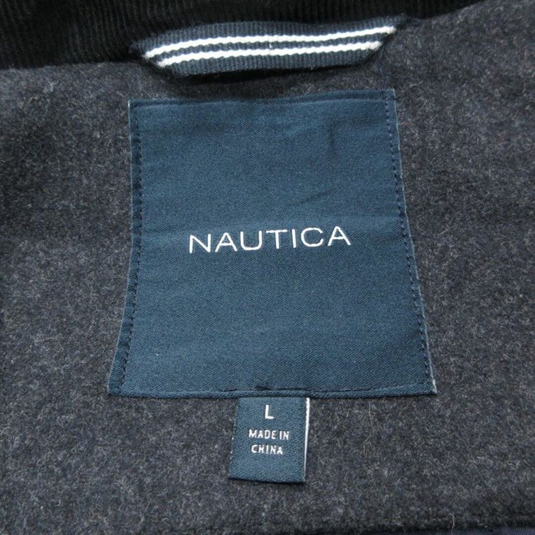 NAUTICA(ノーティカ)のXL★古着 ノーティカ NAUTICA 長袖 ブランド ウール ダッフル コート メンズ 00年代 00s ロング丈 襟コーデュロイ 黒 ブラック 霜降り 内側キルティング 23oct25 中古 アウター メンズのジャケット/アウター(ダッフルコート)の商品写真