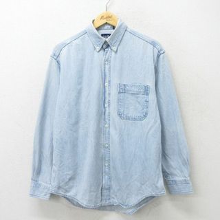 ギャップ(GAP)のL★古着 ギャップ GAP 長袖 ブランド シャツ メンズ 90年代 90s コットン ボタンダウン 薄紺 ネイビー デニム 23oct16 中古 トップス(シャツ)