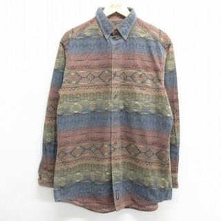 ウールリッチ(WOOLRICH)のL★古着 ウールリッチ WOOLRICH 長袖 フランネル シャツ メンズ ネイティブ柄 ラグ柄 ロング丈 ボタンダウン 茶他 ブラウン 23oct16 中古 トップス(シャツ)