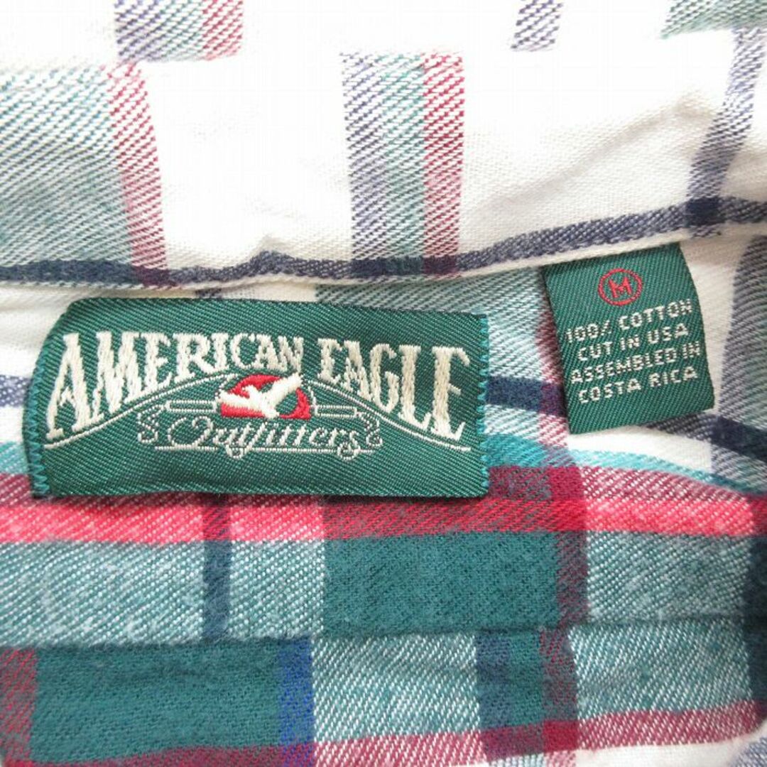 American Eagle(アメリカンイーグル)のL★古着 アメリカンイーグル American Eagle 長袖 フランネル シャツ メンズ 90年代 90s コットン ボタンダウン USA製 緑他 グリーン チェック 23oct17 中古 トップス メンズのトップス(シャツ)の商品写真