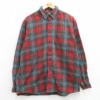 エルエルビーン(L.L.Bean)のXL★古着 エルエルビーン LLBEAN 長袖 フランネル シャツ メンズ 00年代 00s 大きいサイズ コットン ボタンダウン エンジ他 チェック 23oct18 中古 トップス(シャツ)