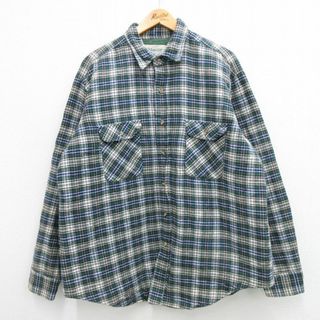 XL★古着 セントジョンズベイ 長袖 ヘビー フランネル シャツ メンズ 80年代 80s 大きいサイズ ロング丈 コットン 緑他 グリーン チェック 内側キルティング 23oct19 中古 トップス(シャツ)