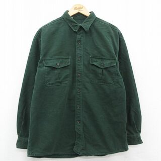 エディーバウアー(Eddie Bauer)のXL★古着 エディーバウアー 長袖 ヘビー フランネル シャツ メンズ 00年代 00s コットン 緑 グリーン 23oct23 中古 トップス(シャツ)