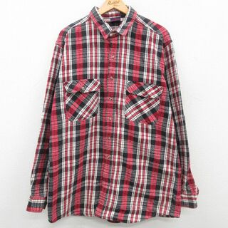 XL★古着 DAKOTA 長袖 ヘビー フランネル シャツ メンズ 90年代 90s 大きいサイズ ロング丈 コットン 赤他 レッド チェック 23oct23 中古 トップス(シャツ)