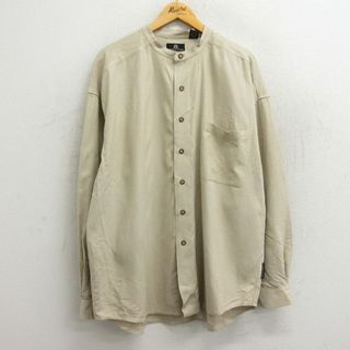 XL★古着 STRUCTURE 長袖 シャツ メンズ 00年代 00s 大きいサイズ ロング丈 シルク ノーカラー ベージュ カーキ 23oct21 中古 トップス(シャツ)