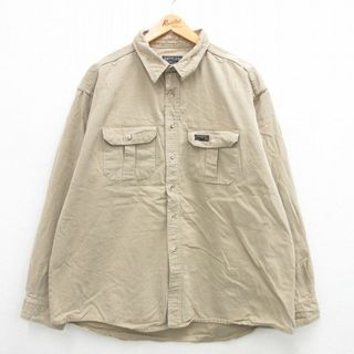 XL★古着 長袖 シャツ メンズ 90年代 90s ダック地 大きいサイズ USA製 ベージュ カーキ 23oct24 中古 トップス(シャツ)