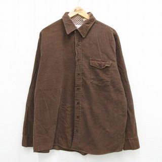 XL★古着 シアーズ 長袖 シャツ メンズ 70年代 70s コーデュロイ 大きいサイズ ロング丈 茶 ブラウン 23oct24 中古 トップス(シャツ)