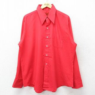 XL★古着 シアーズ 長袖 シャツ メンズ 70年代 70s 大きいサイズ 赤 レッド 23oct25 中古 トップス(シャツ)