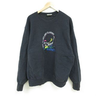 リー(Lee)のXL★古着 リー Lee 長袖 スウェット メンズ 90年代 90s GHP ハートランドクラシック ゴルフ 刺繍 大きいサイズ クルーネック USA製 黒 ブラック 23oct16 中古 スエット トレーナー トップス(パーカー)