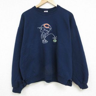 XL★古着 ジャージーズ 長袖 スウェット メンズ 00年代 00s NFL グリーンベイパッカーズ シカゴベアーズ 刺繍 クルーネック 濃紺 ネイビー アメフト スーパーボウル 23oct17 中古 スエット トレーナー トップス(パーカー)