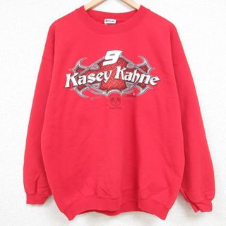 XL★古着 長袖 スウェット メンズ 00年代 00s ケーシーケイン レーサー クルーネック 赤 レッド 23oct19 中古 スエット トレーナー トップス(パーカー)